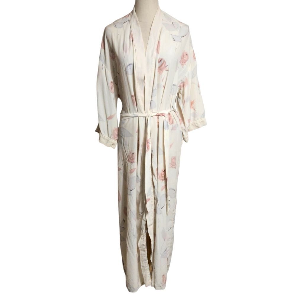 Halston Vintage Silk Floral Print Maxi Robe